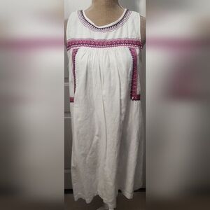 LOFT Outlet White Boho Embroidered Linen Blend Dress Size M